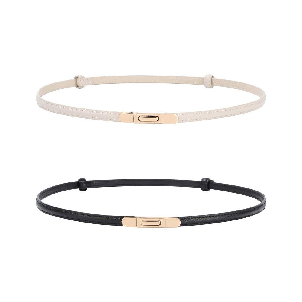 7996 Women Skinny Leather Belt- 2 Pack Adjustable Thin Belt